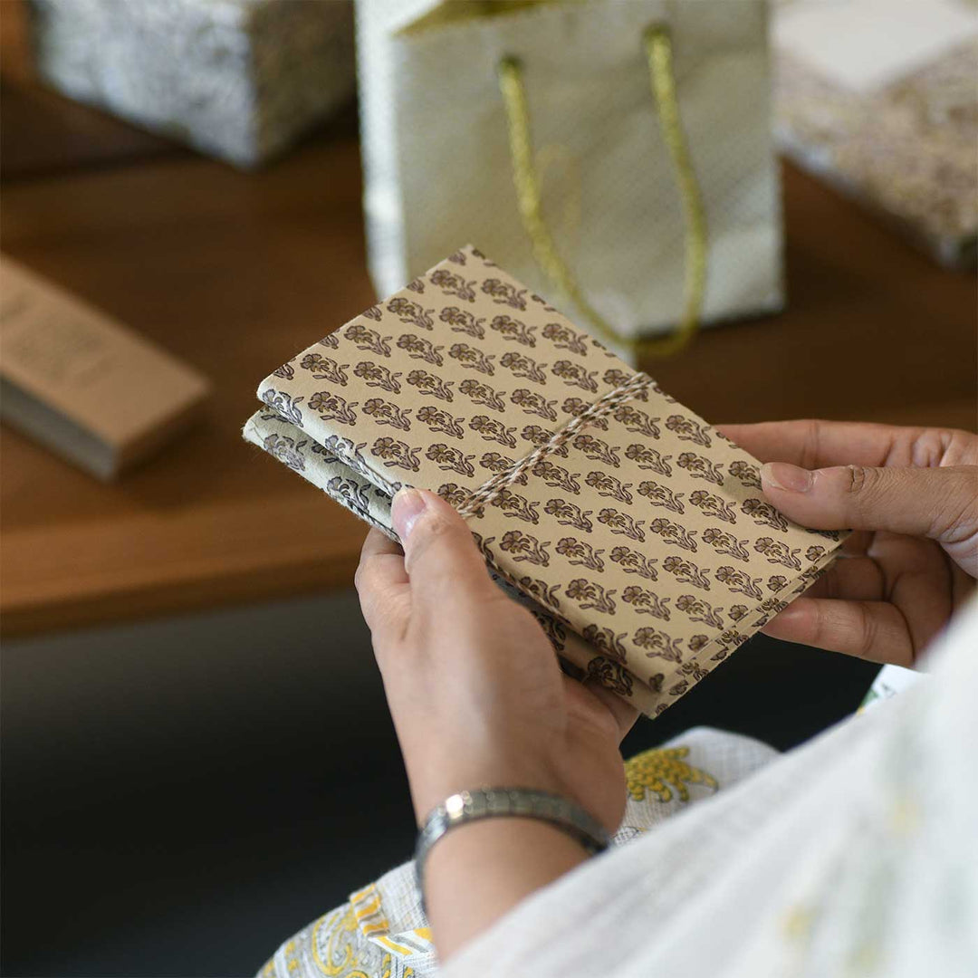 Handmade Block Printed Beige Notebook | Set of 2