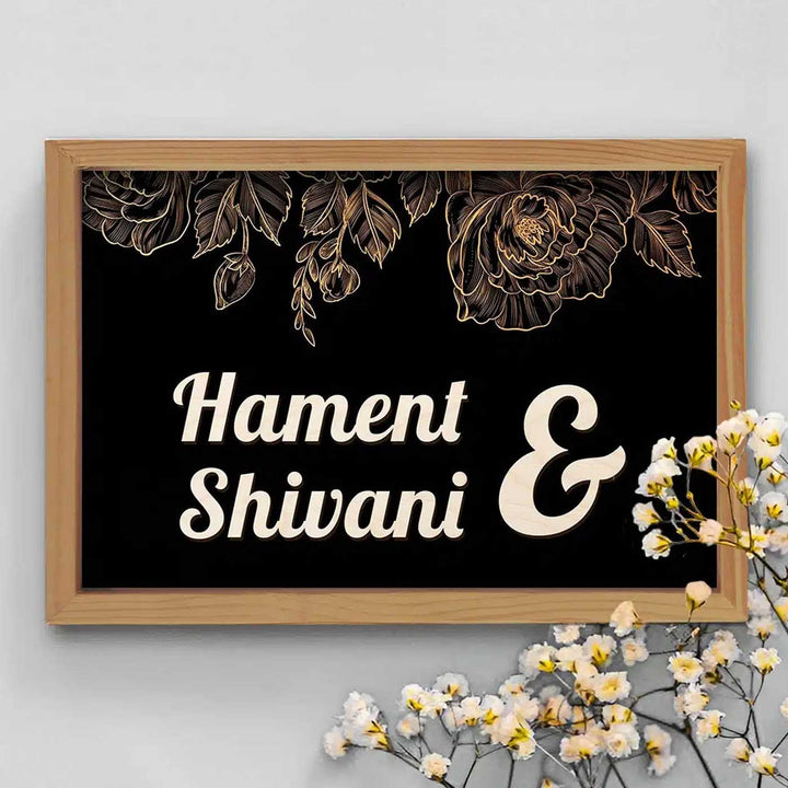 Printed Wooden Black Personalized Framed Nameplate For Couples