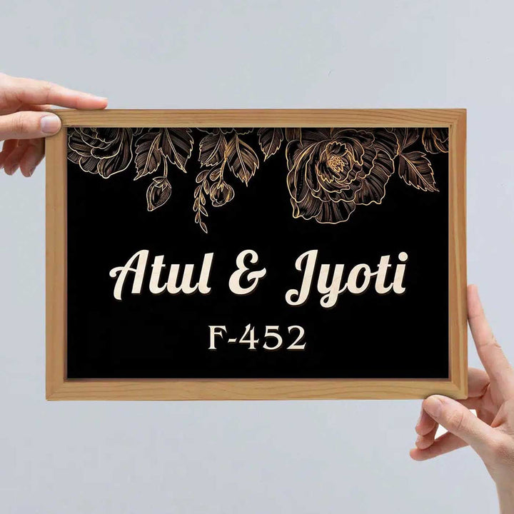 Printed Wooden Black Personalized Framed Nameplate For Couples