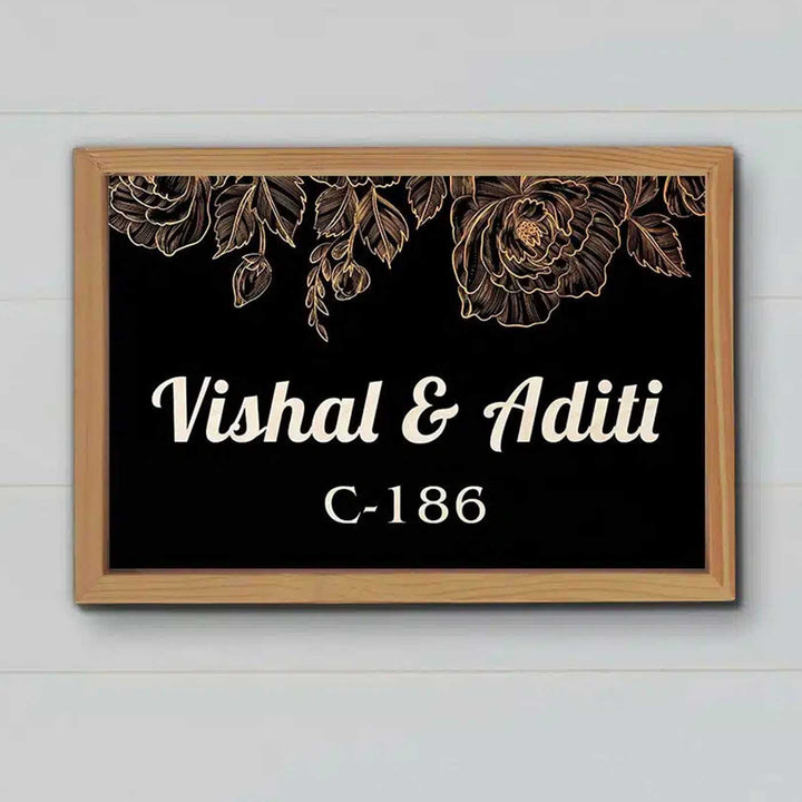 Printed Wooden Black Personalized Framed Nameplate For Couples