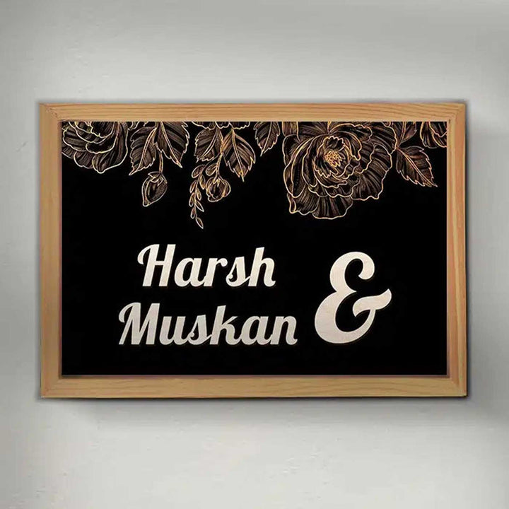 Printed Wooden Black Personalized Framed Nameplate For Couples