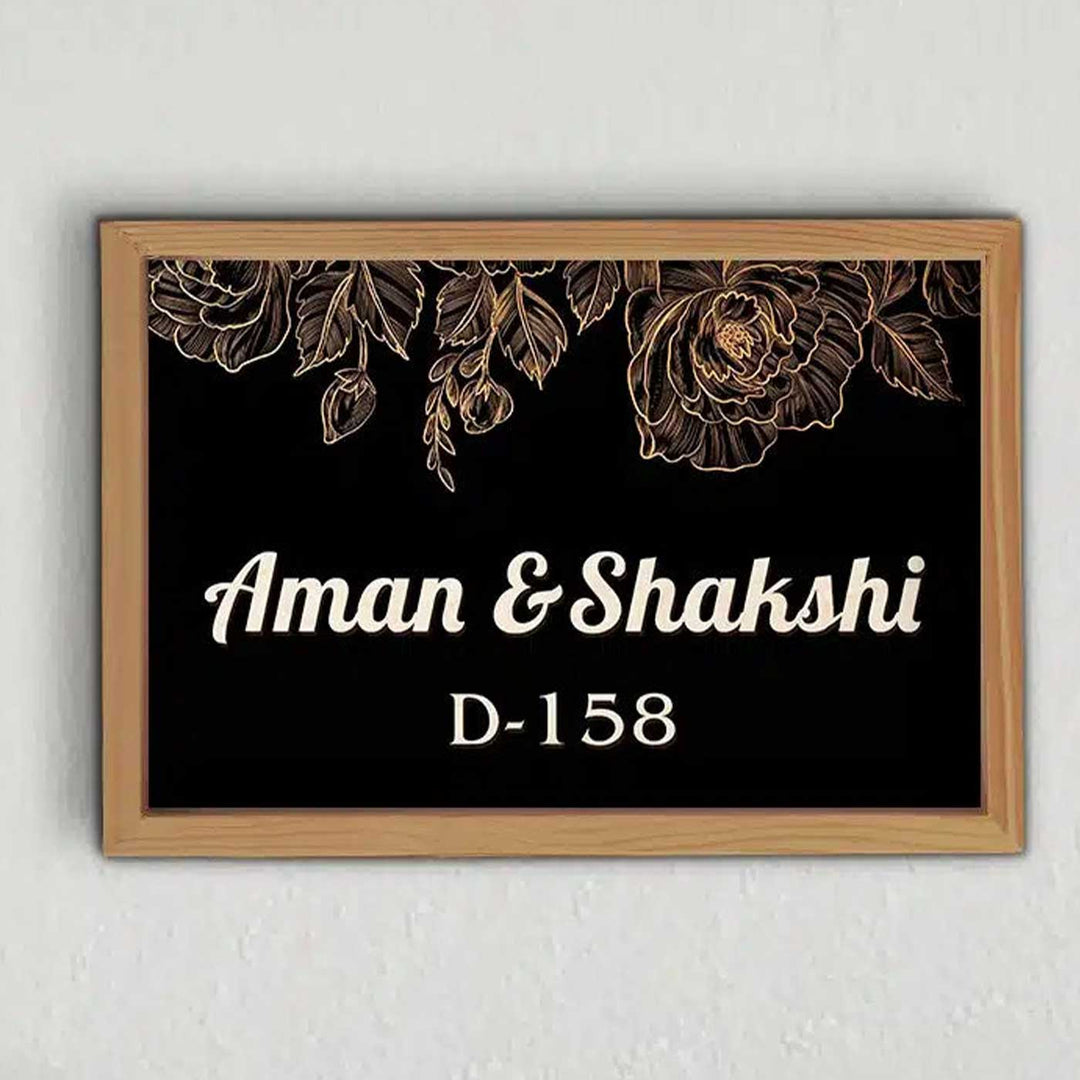 Printed Wooden Black Personalized Framed Nameplate For Couples