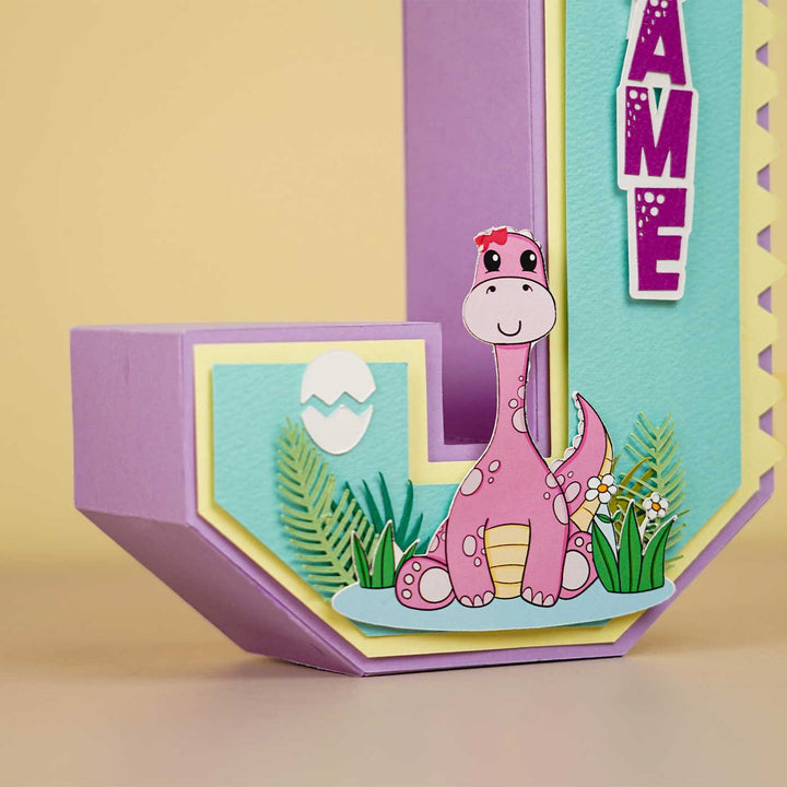 Personalized Printed Dinosaur Theme For Girl Cardstock Monogram