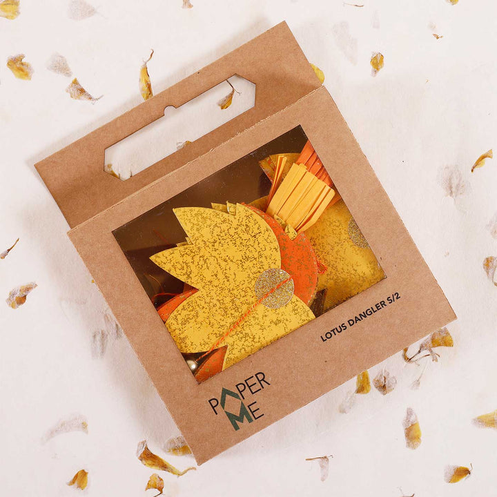 Handmade Yellow & Orange Lotus Paper Hanging | Set of 2