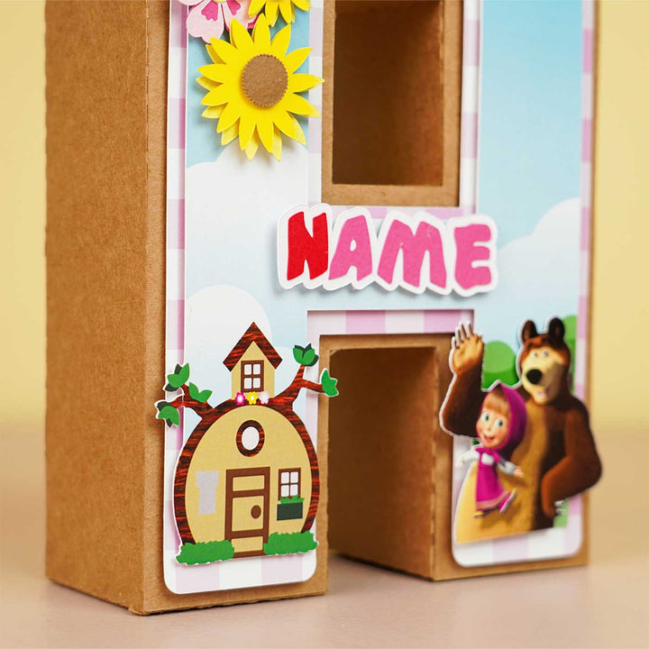 Personalized Printed Masha & The Bear 3D Cardstock Monogram For Kids