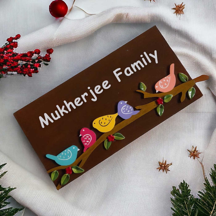 Personalized Handmade Birds On A Branch Rectangle Mdf Wood Name Plate