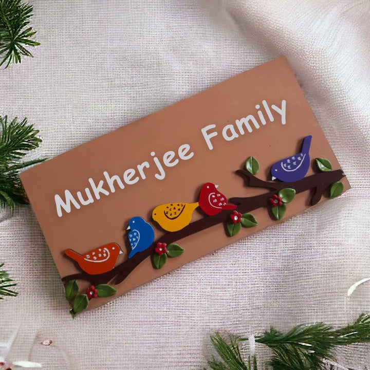 Personalized Handmade Birds On A Branch Rectangle Mdf Wood Name Plate