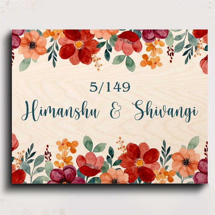 Printed Red Floral Wooden Rectangle Nameplate