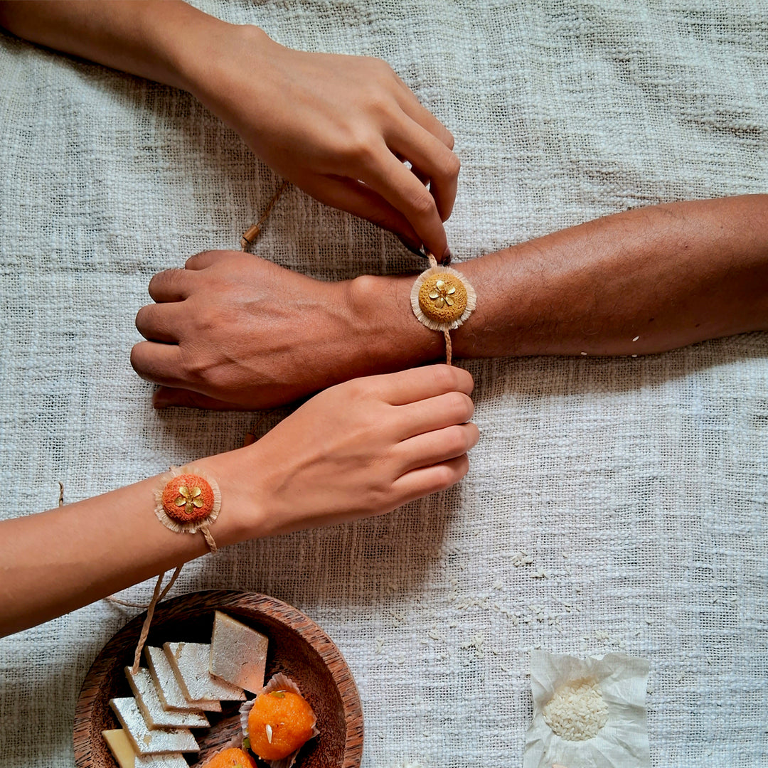 Handmade Papier Mache Rustic Floral  Rakhi With Roli Chawal