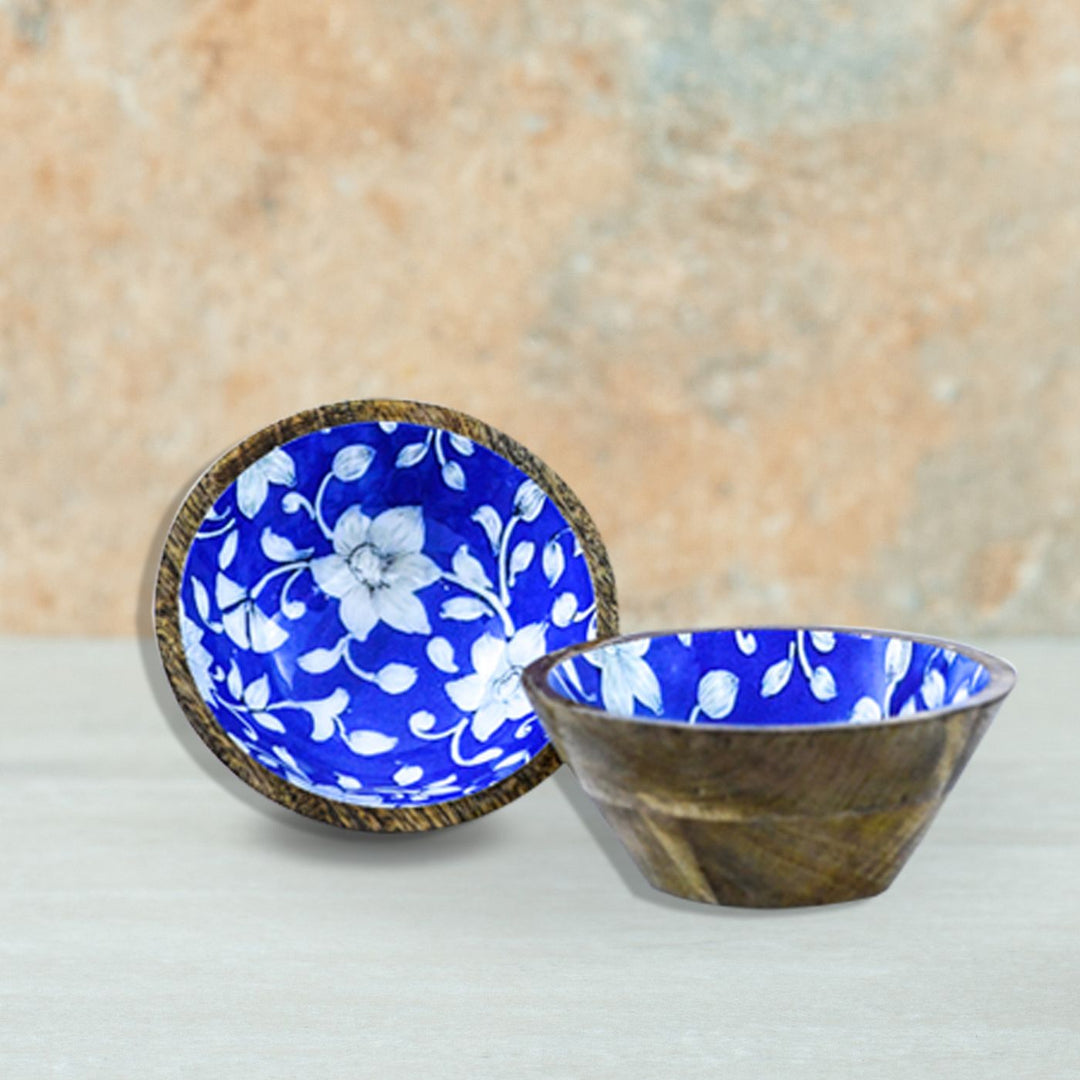 Mango Wood Azraq Pattern Enamel Bowl