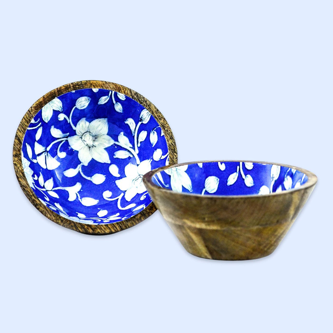 Mango Wood Azraq Pattern Enamel Bowl