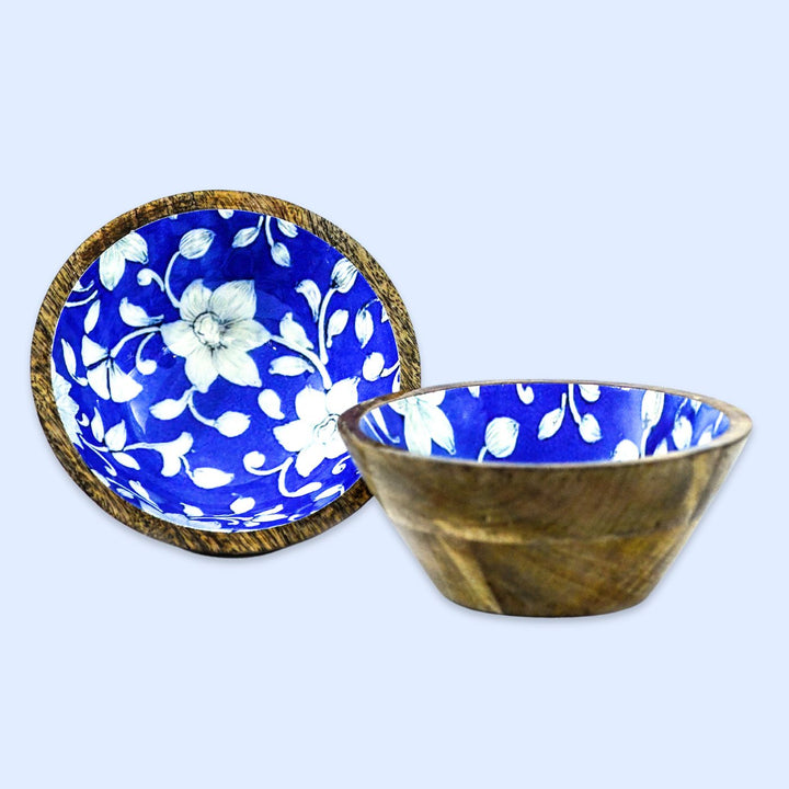 Mango Wood Azraq Pattern Enamel Bowl