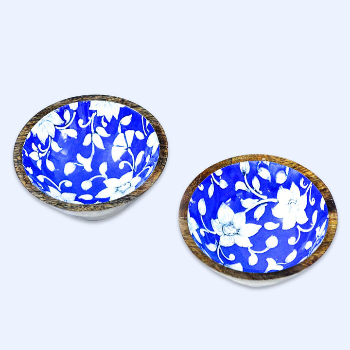 Mango Wood Azraq Pattern Enamel Bowl