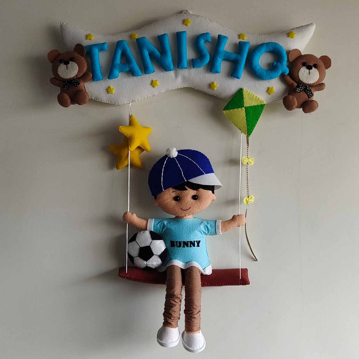 Hand-stitched Felt Kids Swing Name Plate for Boys