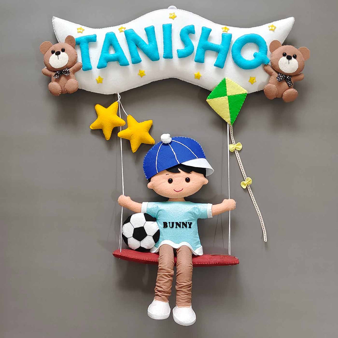 Hand-stitched Felt Kids Swing Name Plate for Boys