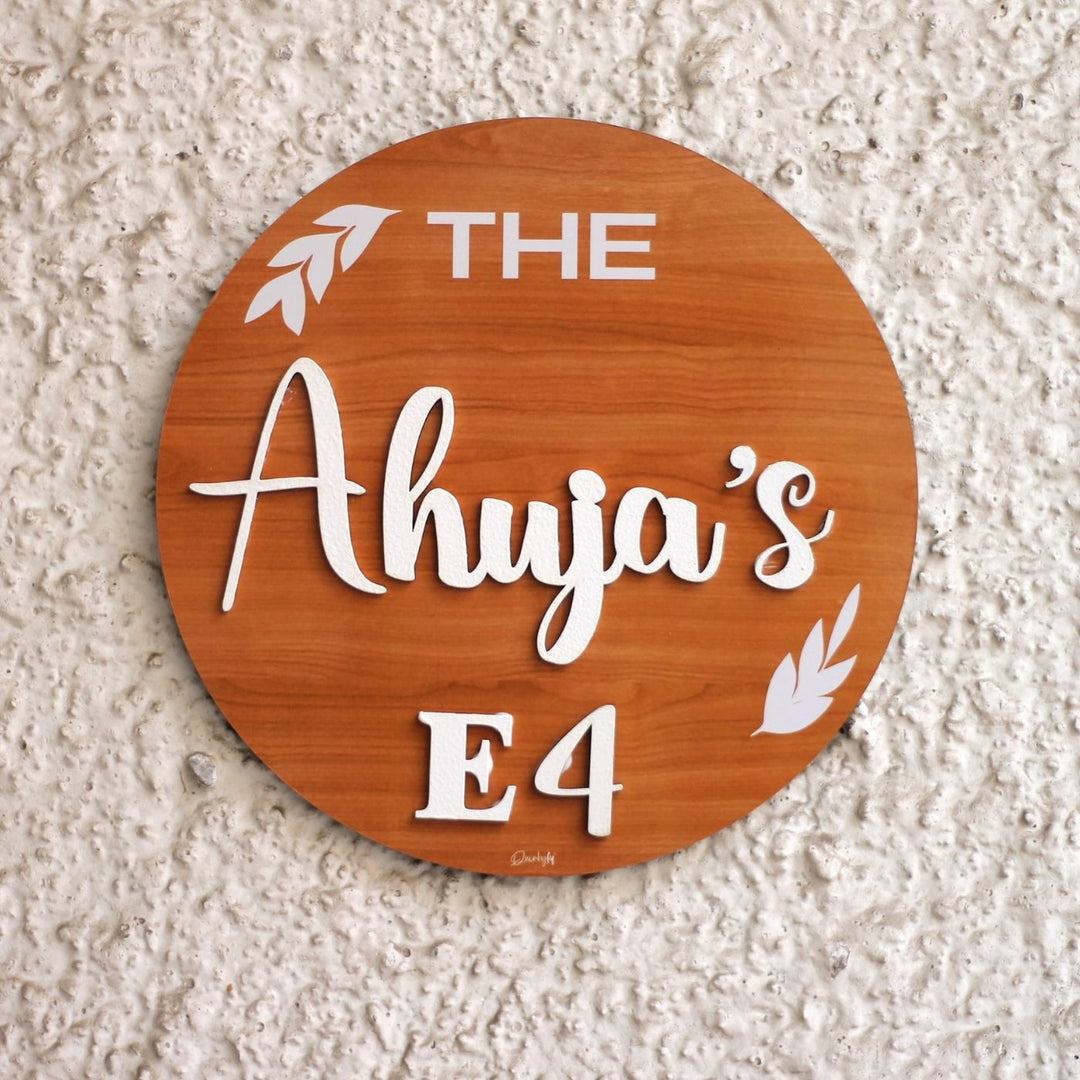 Personalized Printed Pine Wood Textured Family MDF Wood Name Plate With 3D Letters