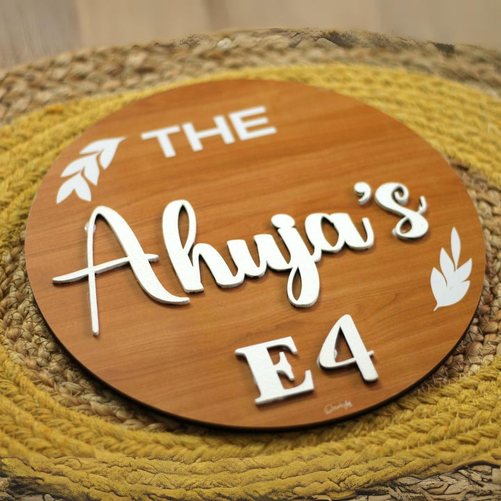 Personalized Printed Pine Wood Textured Family MDF Wood Name Plate With 3D Letters