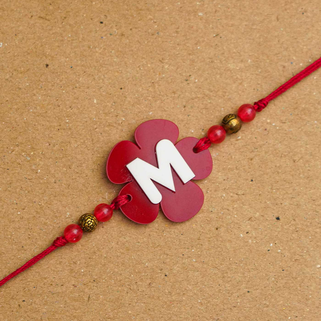 Personalized Handmade Alphabet Flower Acrylic Rakhi With Roli Chawal