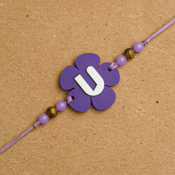 Personalized Handmade Alphabet Flower Acrylic Rakhi With Roli Chawal