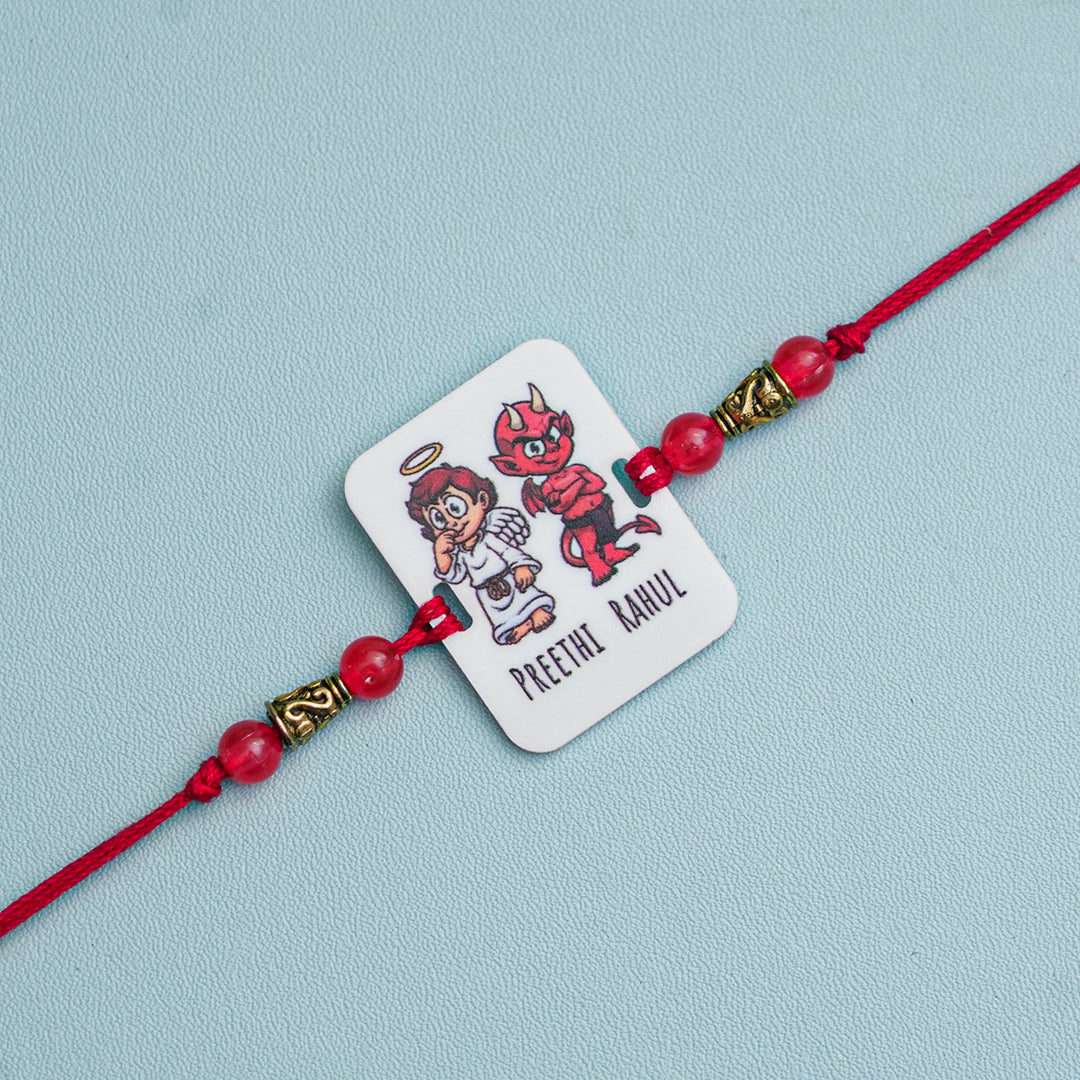 Personalized Handmade Printed Bro & Sis Acrylic Rakhi With Roli Chawal