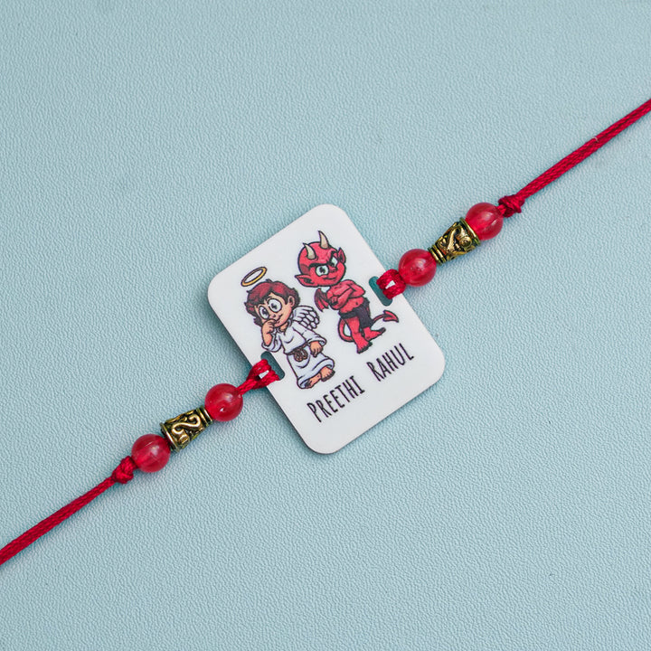 Personalized Handmade Printed Bro & Sis Acrylic Rakhi With Roli Chawal