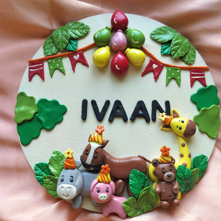 Personalized Jungle Themed Miniature Clay Name Plate for Kids