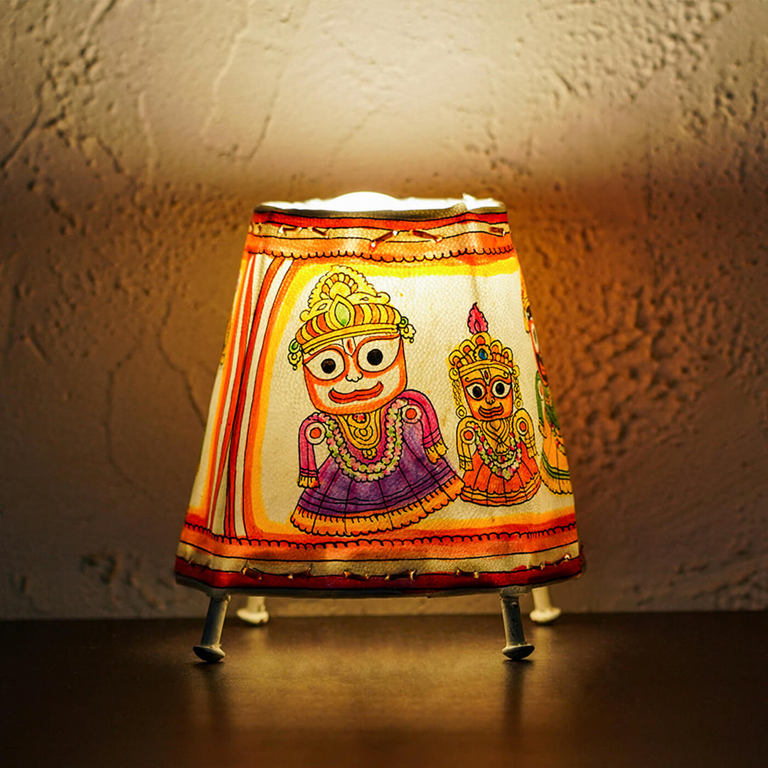 Hand Painted Tholu Bommalata Small Tabletop Lamp | 6 inches