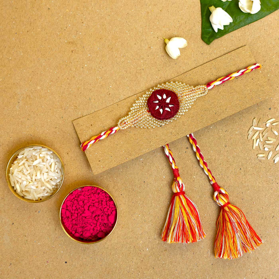 Handmade Beaded Elegance Rakhi  With Roli Chawal