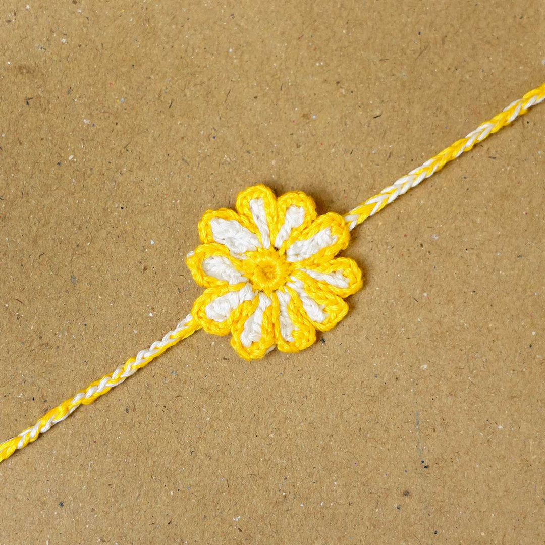 Handmade Crochet Sunflower Rakhi With Roli Chawal