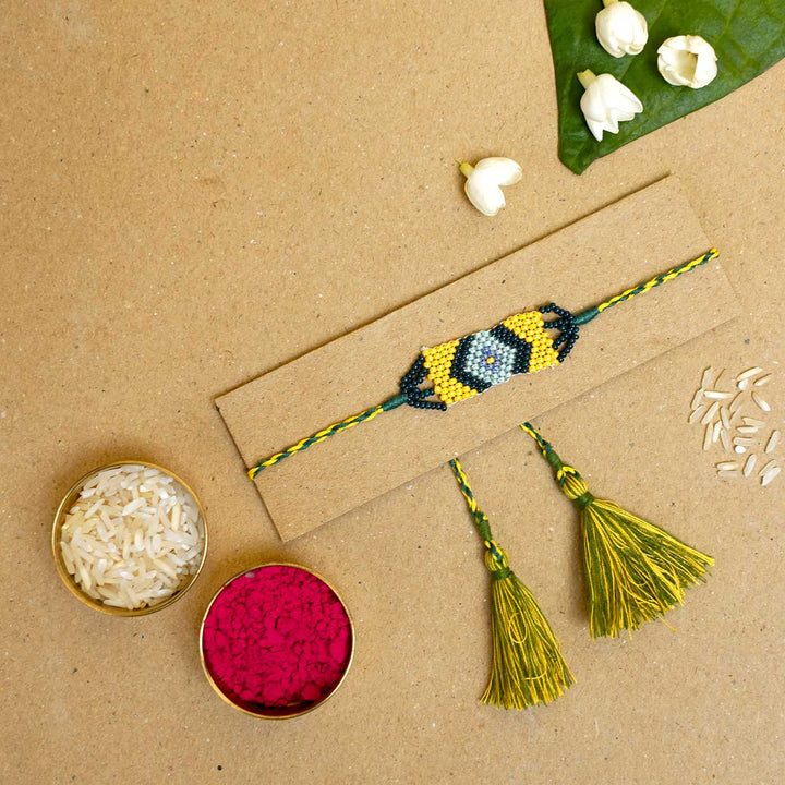 Handmade Beaded Traditional Grace Rakhi  With Roli Chawal