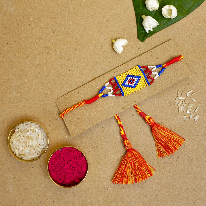 Handmade Beaded Heritage Rakhi  With Roli Chawal