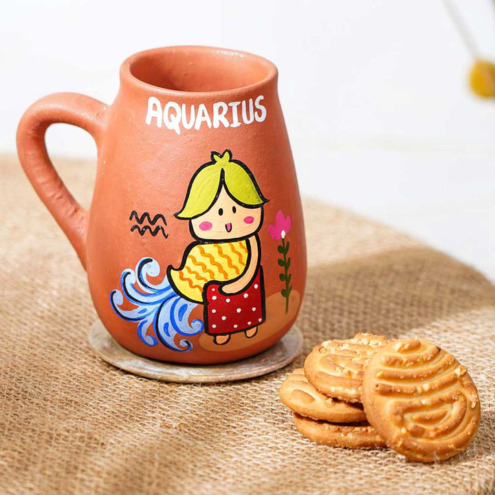 Personalized Hand-painted Aquarius Zodiac Sign Terracotta Mug