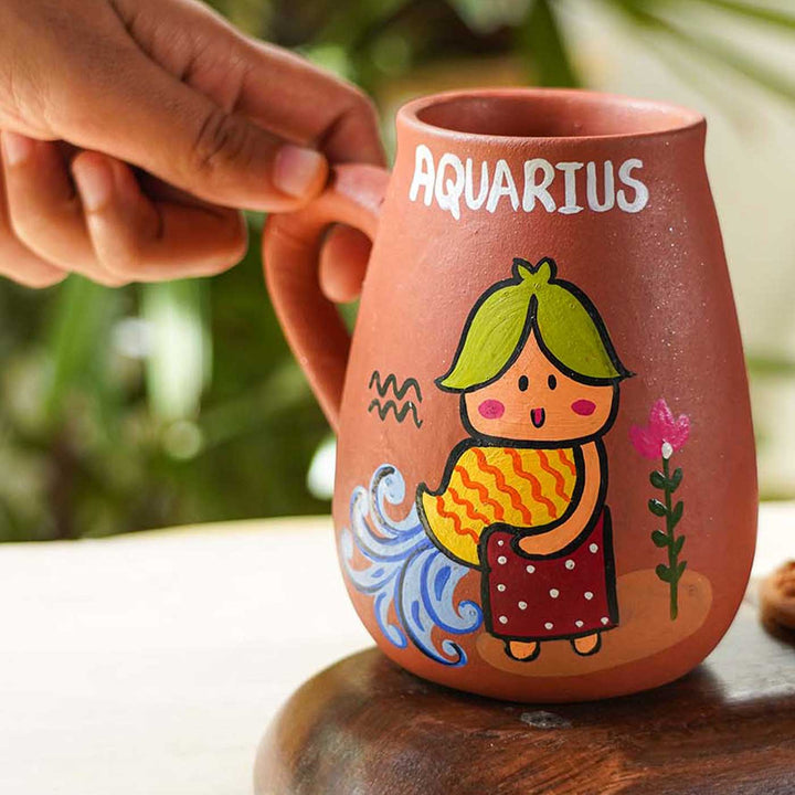 Personalized Hand-painted Aquarius Zodiac Sign Terracotta Mug