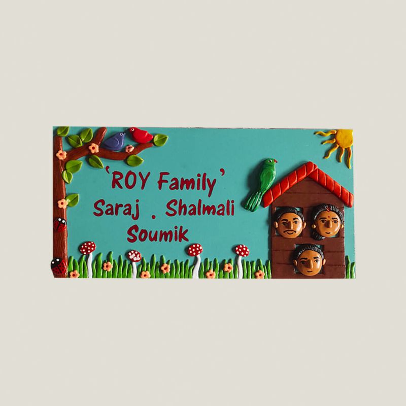 Buy Handcrafted Personalised MDF Nameplate For Family of 3 Online On Zwende