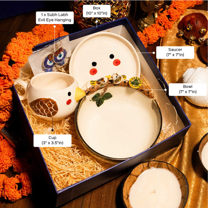 Premium Birds And Bliss Diwali Ceramic Gift Hamper | Set Of 4