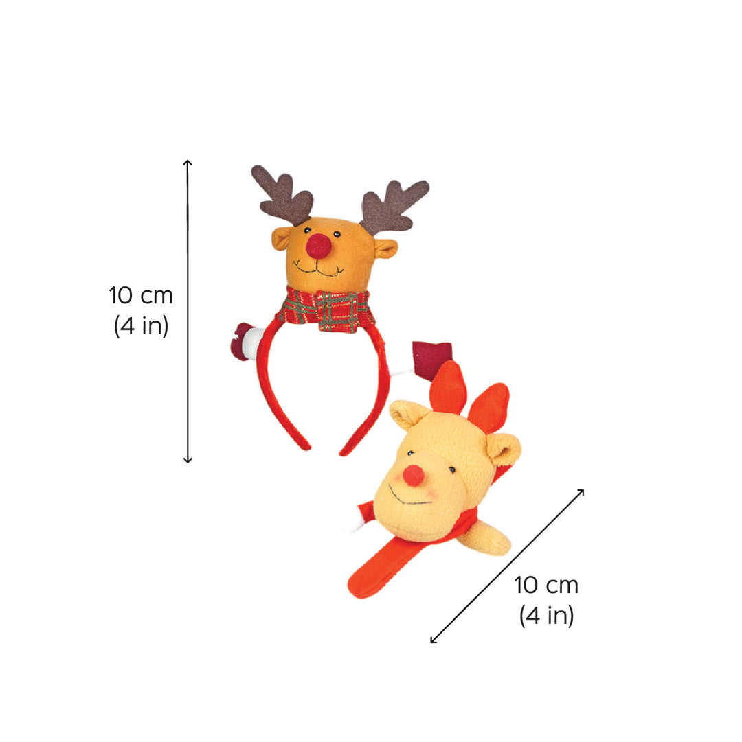 Handmade 3D Reindeer Hairband & Snowman Wrist Band | Secret Santa Gift Ideas | Set Of 2