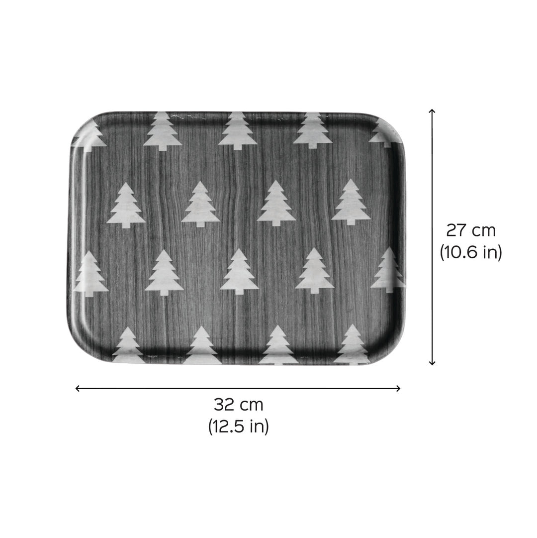 Handmade Xmas Tree Printed Wooden Tray For Christmas Table Decoration