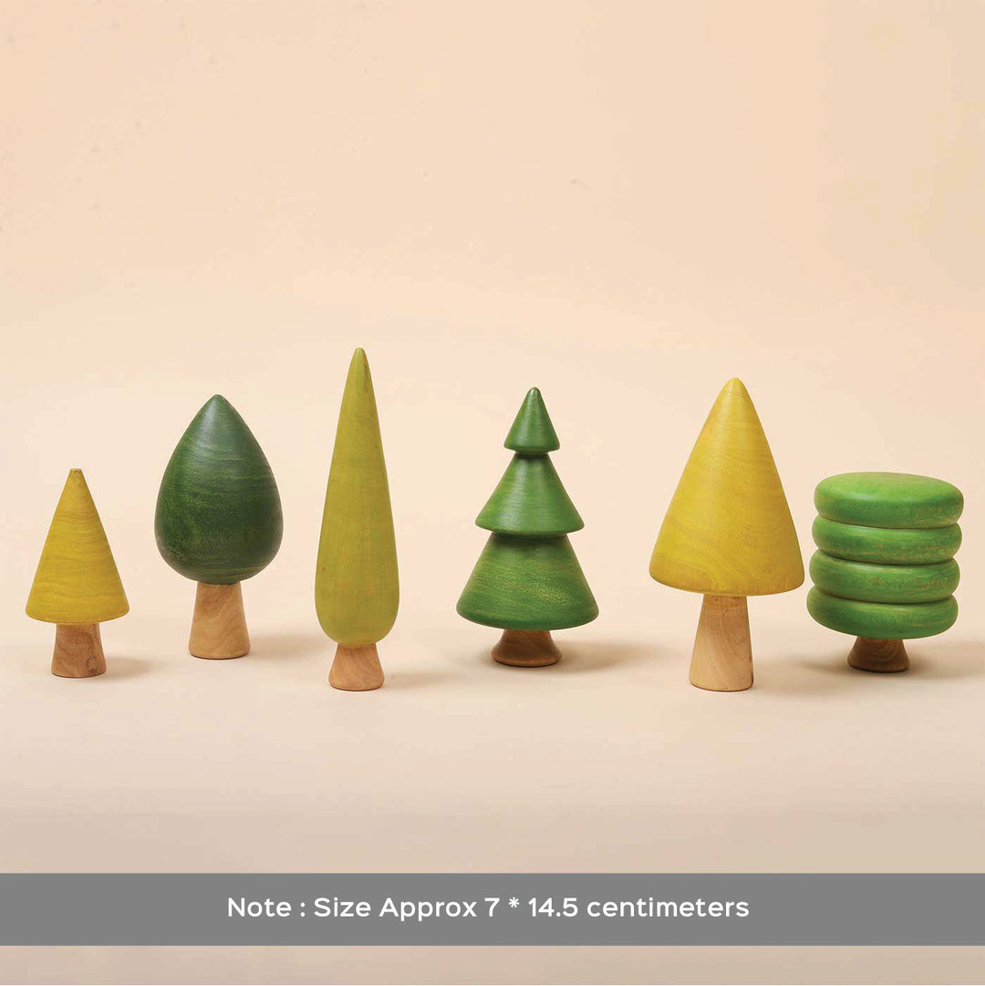 Hand-Painted Mini Wooden Pine Tree Toys | Set Of 6