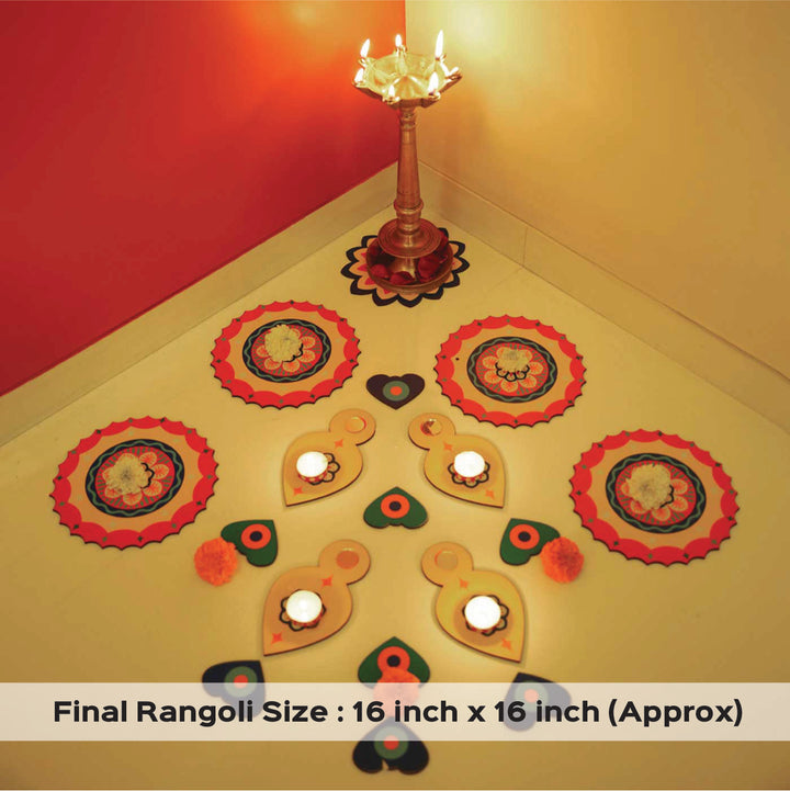 Reusable 17 Piece Bhramachakra MDF Wood Rangoli