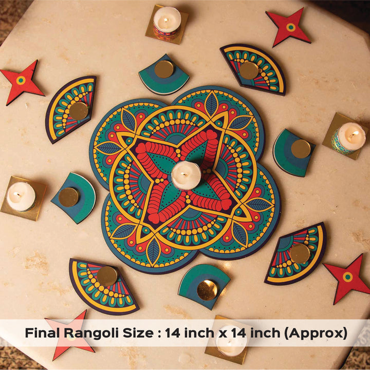 Reusable 17 Piece Fuljadi MDF Wood Rangoli