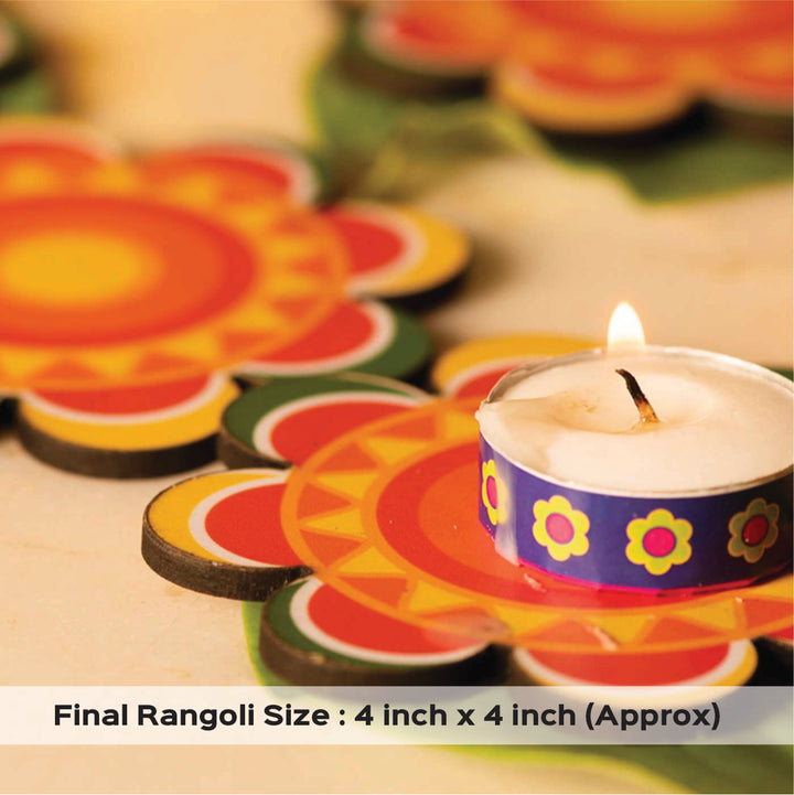 Handmade Decorative Marigold MDF Wood Tealight Holder | Set Of 6