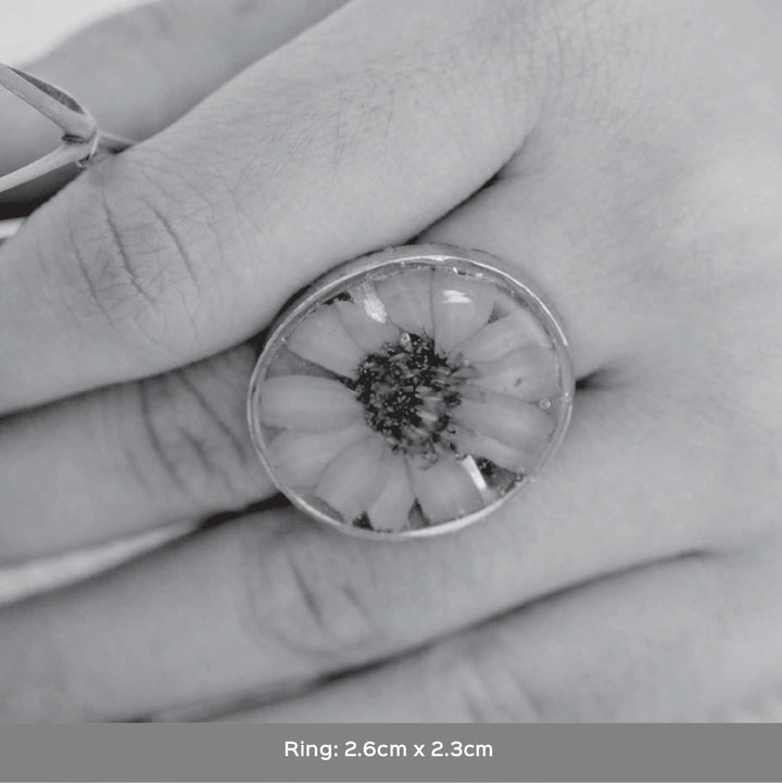 Handmade Preserved Flower Zinnia Brass Ring