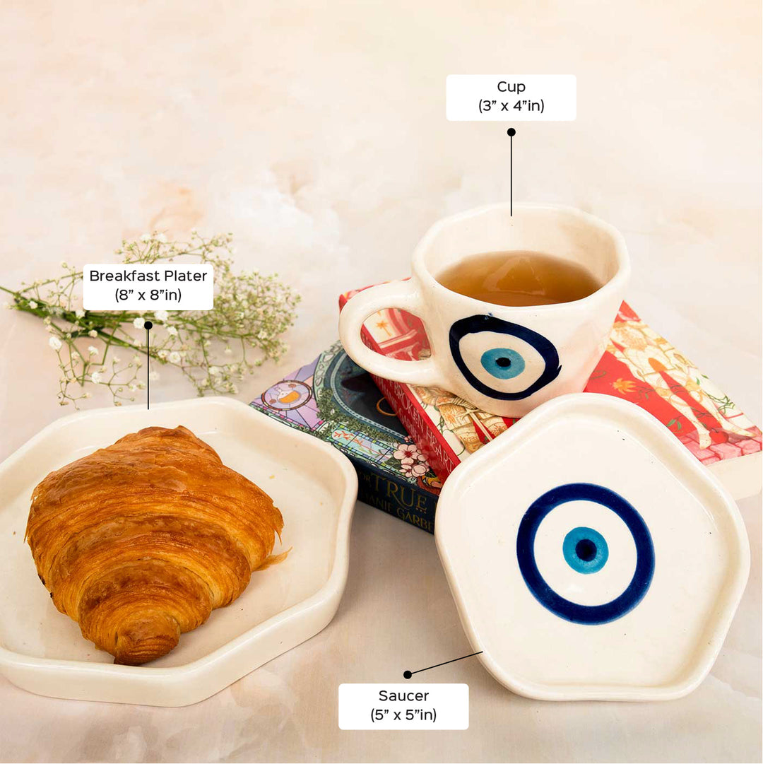 Eye Of Protection Ceramic Breakfast Plate, Cup & Saucer | Set Of 3