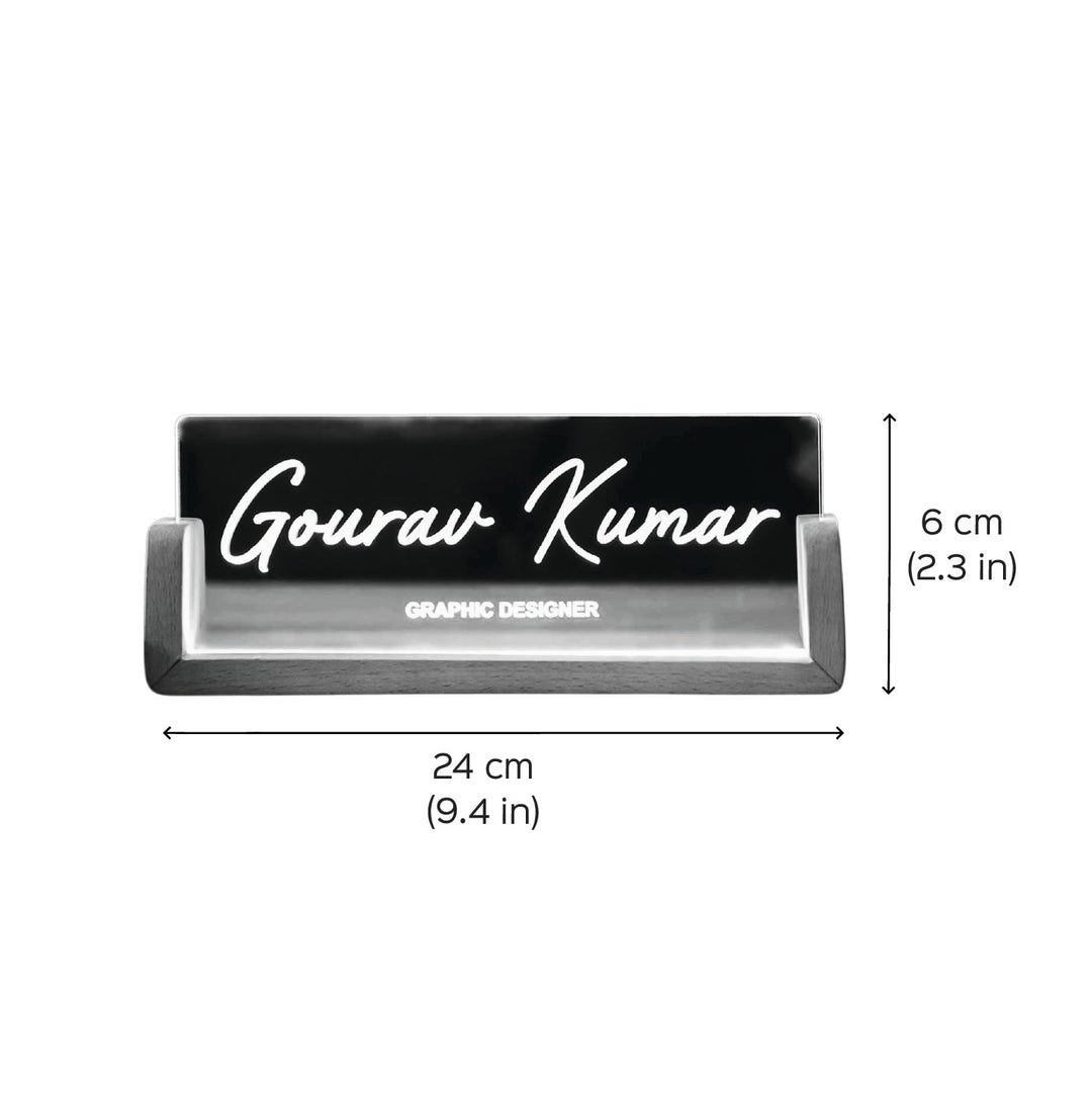 Personalized Profession Sleek Glass Desk Nameplate With LED Light