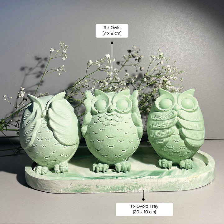 Handmade Owls Concrete Centerpiece With Tray | Set Of 4