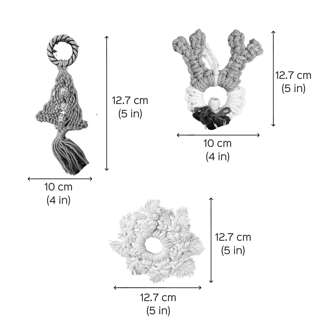 Handmade Winter Theme Macrame Ornaments For Christmas Tree Decoration | Set Of 3