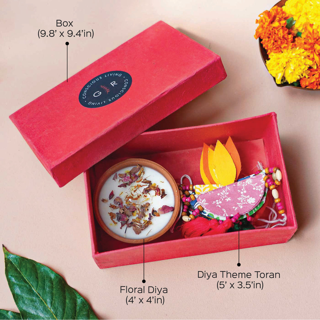 Handmade Festive Dry Flower Soy Wax Terracotta Diya Gift Hamper | Set Of 2