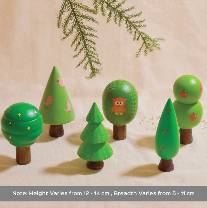 Handmade Natural Wood Christmas Tree Table Decor | Set of 6