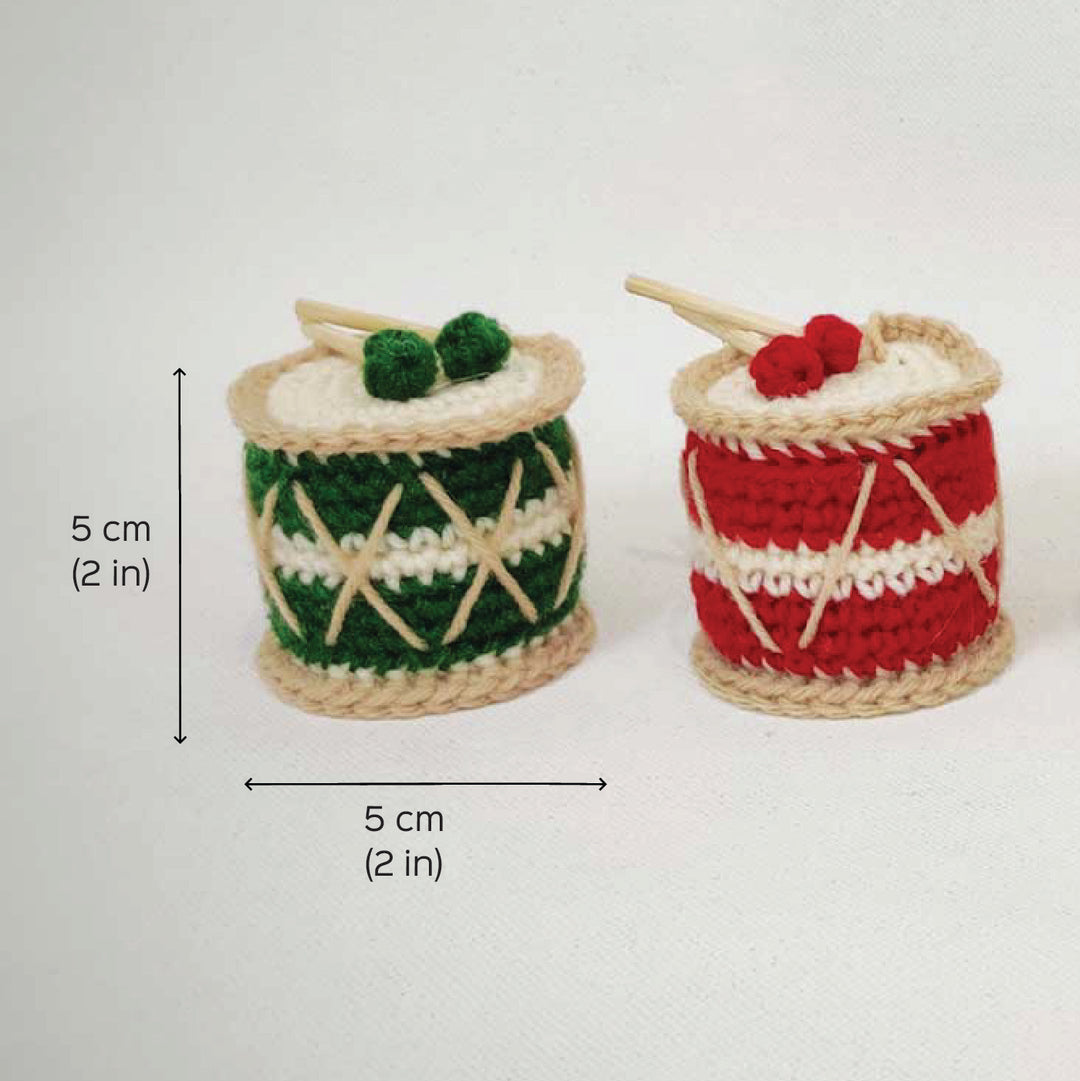 Handmade Drums Crochet Ornaments For Christmas Tree Decoration | Set Of 4