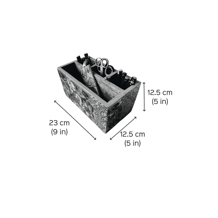 Hand-Painted Pattachitra Sangam Wooden Multipurpose Table Organiser